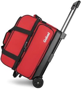 Goloni Double Roller 2 Ball Bowling Bag with Separate Shoe Compartment,2 Ball Bowling Bag with Wheels,Retractable Handle Extends to 40"