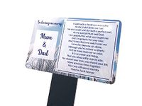 Mum & Dad Memorial Plaque Stake. Beautiful, eye-catching, waterproof grave marker printed with a background image and a remembrance poem. Shipped Globally. (Long Poem)