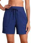 BLENCOT Swimming Shorts Womens High Waisted Quick Dry UPF50+ Summer Bikini Bottoms Blue Swim Shorts Women with Liner Size 16