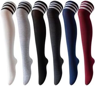 Candsliky 6 Pairs Women's Thigh High Socks - Over Knee Warm Stockings for Boots, Cosplay, Daily Wear | Non-Slip Elastic Leg Warmers (red,blue)
