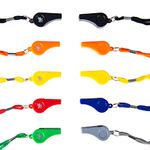 H&S Whistles 10pcs Referee Sports Whistle - Plastic Coach Whistle With Lanyard For Football - Referee Whistle Lanyard - Playground Whistle - Loudest Whistle - Coaching Whistle - Whistles Sports