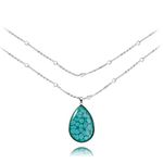 Handmade Long Adjustable Ball Chain Necklace with Teardrop Pendant for Women (Blue Light Silver)