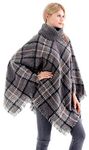 Belle Dame Women's Plaid Turtleneck Knit Poncho Batwing Tassels Shawl Cape Pullover Sweater Cloak High Collar (CP185-4)