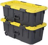 CX BLACK & YELLOW®, 20-Gallon Heavy Duty Tough Storage Footlocker & Snap-Tight Lid, (13.4”H x 18.2”W x 32.3”D), Weather-Resistant Design and Stackable Organization Tote [2 Pack]