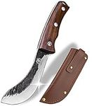 Wide Skinning Knife with Leather Sheath Handmade Full Tang Bushcraft Fixed Blade Hunting Knife Butcher Knife Carbon Steel Wood Handle for Hunters and Outdoors Enthusiasts with Gift Box ZENG JIA DAO