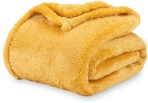 Berkshire Blanket Classic Extra-Fluffy™ Plush Blanket,Queen Size Bed Blanket,Soft Fuzzy Fluffy Long Hair Blanket for Couch Sofa Bed,Ochre,90x90 Inches