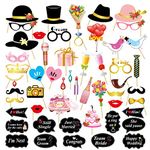 VEGCOO 52 Pcs Engagement Wedding Decorations for Reception, Wedding Photobooth Props Kit, Wedding Selfie Props for Bridal Shower Wedding Party, Photobooth Accessories, Wedding Temporary Tattoos