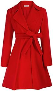 Kate Kasin Women Fall Winter Lapel Collar Peacoat Aline Button Up Trench Coat Red Xl