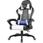 JUMMICO Massage Gaming Chair for Adults, Ergonomic Swivel Office Chair with Lumbar Support, Computer Chairs Racing Desk Chair for Home Office, Height Adjustable Reclining PU Video Game Chairs, White