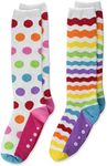 Jefferies Socks Girl's Colorful Rainbow Fuzzy Slipper Knee High Socks 2 Pack, Rainbow, Small