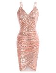 GRACE KARIN Formal Dresses for Women Club Night Out Dresses Rose Gold V-Neck Ruched Sequin Glitter Dress L