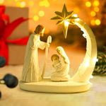 Jesus Family of Three Nativity Sets, Manger Christmas Story Nativity Scene With Led Lights, Sculpted Hand-Painted Nativity Figures, Indoor Nativity Figurine Resin Ornaments, Home Decoration Gifts