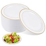 Akamino 40 Pcs Plastic Plates with Gold Rim, 26cm / 10 inch Gold Party Plates Unbreakable Dinner Plates Round Dessert Plates Set for Weeding Picnic BBQ, Parties Catering