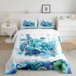 Feelyou Ocean Sea Turtle Comforter Set Twin Jellyfish Bedding Set for Kids Teal Blue Comforter Women Men Ocean Marine Quilt Set
