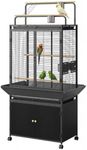 GarveeLife Large Bird Cage, Parakeet Cage with Play Top & Storage Cabinet, Indoor Outdoor Birdcage for Parrot, Cockatiel, Macaw Budgie, Black Walnut Wood