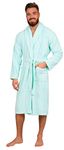 Adore Home Mens 100% Cotton Bathrobe Terry Towelling Shawl Collar Bath Robe Dressing Gown, Duck Egg, L