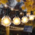 Solar Festoon Lights Outdoor, Shatterproof 9M/30FT Garden String Lights Solar Powered, 15+1 LED G40 Bulbs, Waterproof Patio Hanging Lights for Garden, Party, Pergola, Backyard, Gazebo (Warm White）