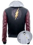 Men's Flash Justice League Flashpoint Superhero Hoodie Black Real Leather Jacket (L)