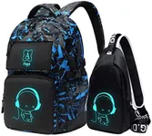 Asge School Bags for Teenage Boys Camo Casual Backpacks Luminous Unisex Kids Rucksack Travel Canvas Daypack College Bookbag Waterproof Lightweight Student Back Pack Sling Shoulder Backpacks Set