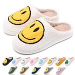 Cute Smile Slippers for Woman Men,Soft Plush Comfy Warm Couple Slip-On House Happy Face Slippers For Winter Indoor Outdoor Preppy Slippers Non-slip Fuzzy Flat Slides White Yellow 4041