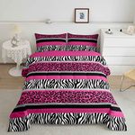 Zebra Stripes Comforter Leopard Print Comforter Set for Kids Boys Girls Pink Black White Zebra Leopard Fur Bedding Set Ultra Soft Decor Wild Animal Skin Texture Pattern Duvet Set Full Size Quilt Set