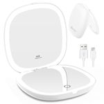 wobsion Travel Mirror with Light, Rechargeable 1x/10x Compact Magnifying Mirror, Dimmable Pocket Mirror,Handheld 2-Side Mirror with Light,4inch Travel Size,Portable for Handbag,Purse,Gift,White