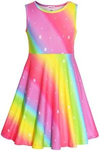 JESKIDS Little Girls Dress Sleeveless Shiny Sparkly Casual Toddle Twirl Dresses Rainbow Neon 8-9 Years