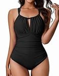 AI'MAGE Women's One Piece Swimsuit Tummy Control Cutout Beach Swimwear Ruched Bathing Suit Swimming Costume Black L