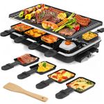 LeuKoles Raclette Grill, Raclette for 8 People, 1300W Electric Grill with 1 Reversible Non-stick Grill Pan & 8 Mini Raclette Cheese Pans & 1 Wooden Spatula, for Indoor Family Barbecue & Party