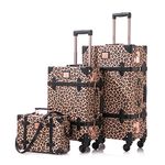 Unitravel Vintage Luggage Set, Women Carry On Suitcase Set with TSA Lock, Faux Leather Spinner Trunk with 12" Train Case, Leopard, 26"+20"+12", Vintage Spinner Trunk Style