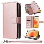 ZCDAYE Wallet Case for iPhone 13,Premium[Magnetic Closure][Zipper Pocket] Folio PU Leather Flip Case Cover with 9 Card Slots Kickstand for iPhone 13 (6.1 inch)-Rose Gold