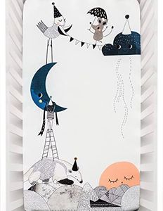 Rookie Humans 100% Cotton Sateen Fitted Crib Sheet: The Moon’s Birthday. Modern Nursery, Use as a Photo Background for Your Baby Pictures. Standard Crib Size (52 x 28 inches) (Standard Cotton Sateen)