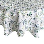 Waverly Meadow Views Indoor/Outdoor Floral Print Fabric Tablecloth, Blue, Green and Yellow Wildflower Design, Stain and Water Resistant Tablecloth, 70 Inch Round