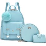 I IHAYNER Mini Backpack Purse for Teen Girls 3-PCS Fashion Backpack Cute Travel Daypacks Women Pompom Backpack Shoulder Bag, Light Blue, Medium, Daypack Backpacks