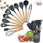 Cozywind Cooking Utensils Set with Holder Silicone Kitchen Utensils Set,12 pcs Wooden Handles, Kitchen Spatula Set Non-Stick