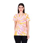 Stories.Label Women Printed Cotton Tie Dye Tshirt in Ribbed Neck Includes Plus Size, Half Sleeves Casual Fancy Fashion Summer Tops for Girls Stylish Western (Orange, XL)