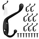 GOTRUST Double Prong Robe Hook, 8Pcs Dual Coat Hooks, Metal Door Hooks Cloth Hanger with 16Pcs Screws Coat Hooks Hanging Clothes Robe Towel, Metal Wall Hooks for Hanging Hat Tie Clothes Towel