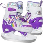 Nattork Adjustable Ice Skates for Girls Kids, Rainbow Beginner Ice Hockey Skates for Outdoor and Rink, 4 Sizes Adjustable Skates, Soft and Comfortable Lining Ice Skating Shoes Ages 3-12