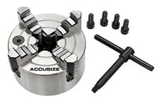 Accusize Industrial Tools 4 inch 4-Jaw Independent Lathe Chucks, Plain Back, Semi-Steel Body, Including 1 Set of Reversible Jaws, 0557-0004