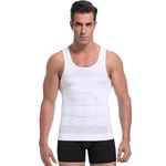 Fitolym Tummy Tucker Vest for Men’s Slimming Body Shaper Vest Abs Abdomen Slim Stretchable Tummy Control Vest Shapewear Undershirt Gym Workout (White)