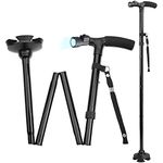 Comfkey Walking Sticks with LED Lights, Folding Adjustable Lightweight Collapsible Walking Canes with Shock Absorption and 360 ° Rotated Base for Seniors, Women, Men