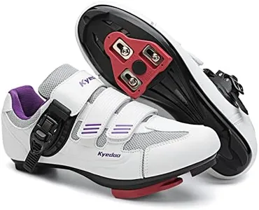 Womens Cycling Shoes Compatible with Peloton Bike Clip in Ladies Indoor Cycling Road Bike Riding Biking Shoes, Pre-Installed Delta Cleats Size 6 White Purple