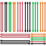 24 Pcs Twist Ties, SENHAI 18" 12" 3" & 6" Silicone Cable Ties Reusable Rubber Straps Holder for Cord Management Cording Hanging - Black, Green, Orange, Red