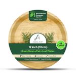 AGRILEAF 12" Round Areca Palm Leaf Plates (48-Pack) | Better Than Paper & Bagasse | Eco Friendly, Compostable| Microwave & Freezer Safe | Strong & Sturdy | Use & Throw | Parties, Events, Weddings