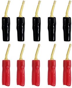 Auto-plaza 10 Pcs 2mm Gold Plated Black & Red Copper Male Banana Plug Connectors Screw Type Set