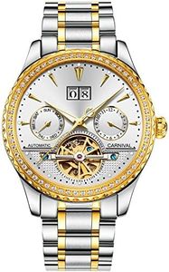 TEINTOP Carnival Complications Men's Automatic Mechanical Watch Rhinestones Bezel (White), White, Wrist Watch