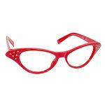 Hip Hop 50's Shop Womens Cat Eye Rhinestone Glasses, Red, Adult