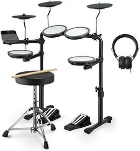 Donner DED-70 Electric Drum Set with 4 Quiet Mesh Drum Pads, 2 Switch Pedal, Portable and Solid Drum Set with Type-C Charging, 68+ Sounds, Throne, Headphones, Sticks, Melodics Lessons