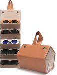 Storescent Sunglasses Organizer with 5 Slots, Travel Glasses Case Storage Portable Sunglasses Storage Case Bag Foldable Eyeglasses Holder Box, Eyewear Display Containers for Men & Women (Brown)