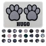 PET REBELLION Extra Large Personalised Absorbent Machine Washable Pet Food Mat | For Cats and Dogs Feeding Bowls - Non-Slip Reduces Movement | Rounded Corners to Stay Flat (Paws)